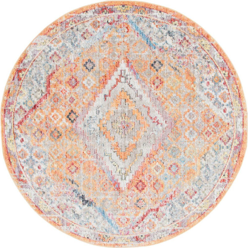 Tapis à motif oriental coquelicot Kingston, Rond 3 pi 3 po