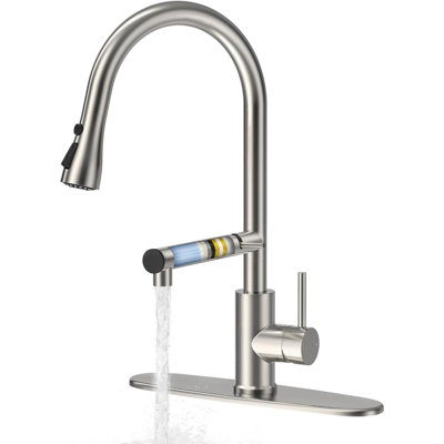 Kitchen Faucets, Upgraded Filter Water Kitchen Faucet With Pull Down Sprayer, Brushed Nickel Stainless Steel High Arc 1 Or 3 Hole Kitchen Sink Faucet For Remove Chorine, Harmful Substances