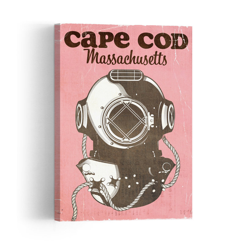 Vintage Cape Cod Diver Industrial Retro Vintage Coastal Ocean Wall Art Print 1 Piece Wrapped Canvas Wall Art