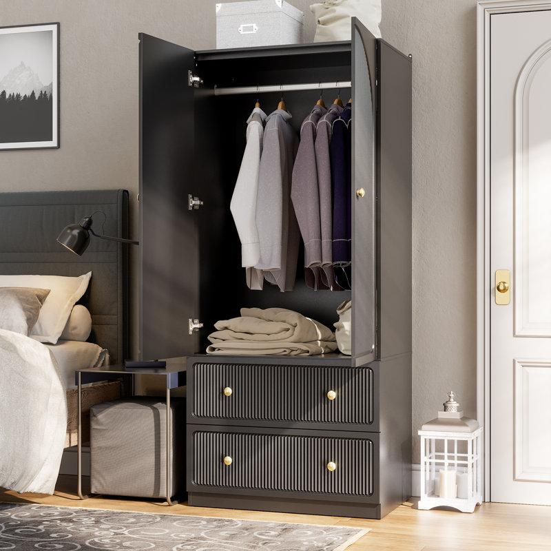 Armoire garde-robe, armoire en bois 70 po avec 2 tiroirs
