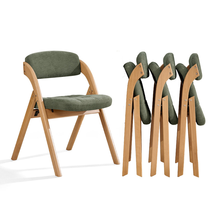 Ensemble de 4 chaises pliantes rembourrées en bois massif rembourrées pour l'intérieur et l'extérieur, Vert / Naturel, 4