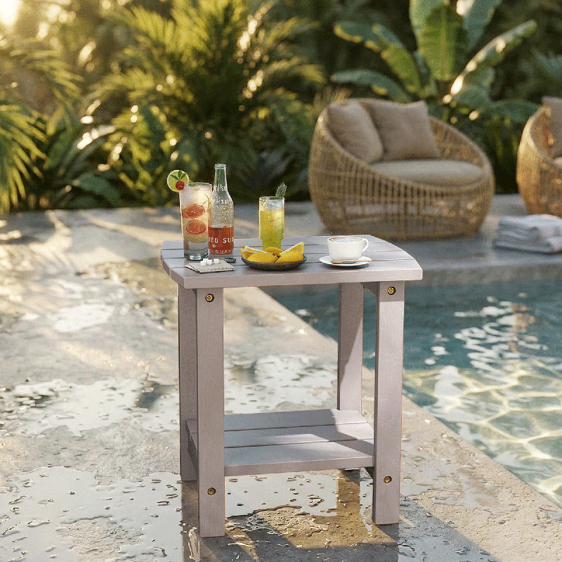 Classic Solid Wood Patio Side Table, Gray