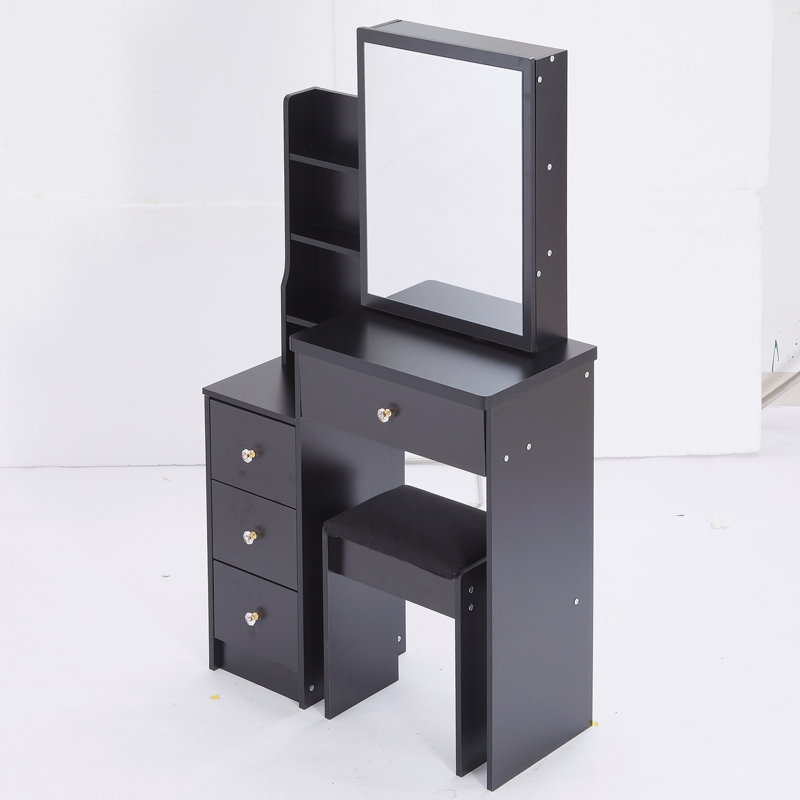Petit meuble-lavabo à gauche avec tabouret rembourré, Noir