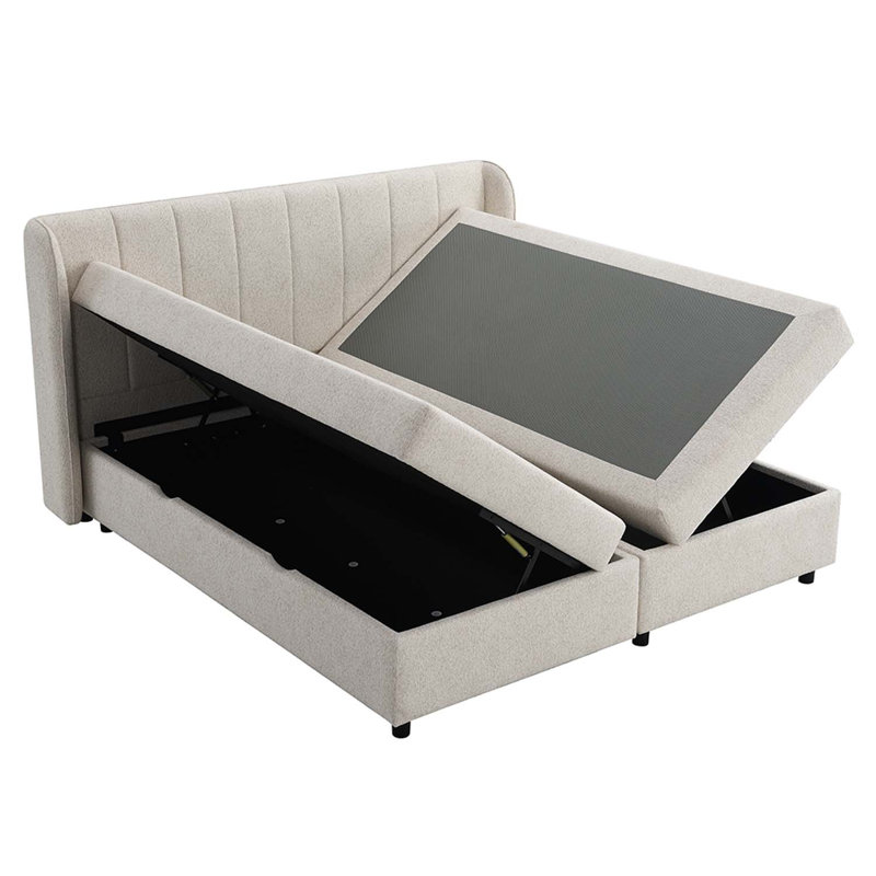 Queen Bed w/Storage, Beige Chenille