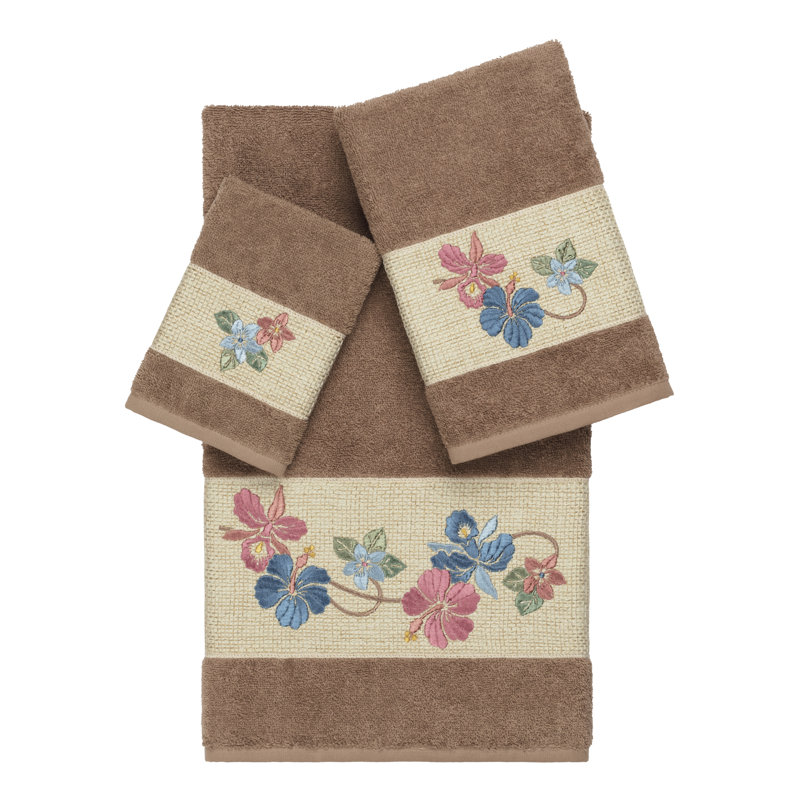 Caroline Embellished 3 Piece Towel Set, Latte