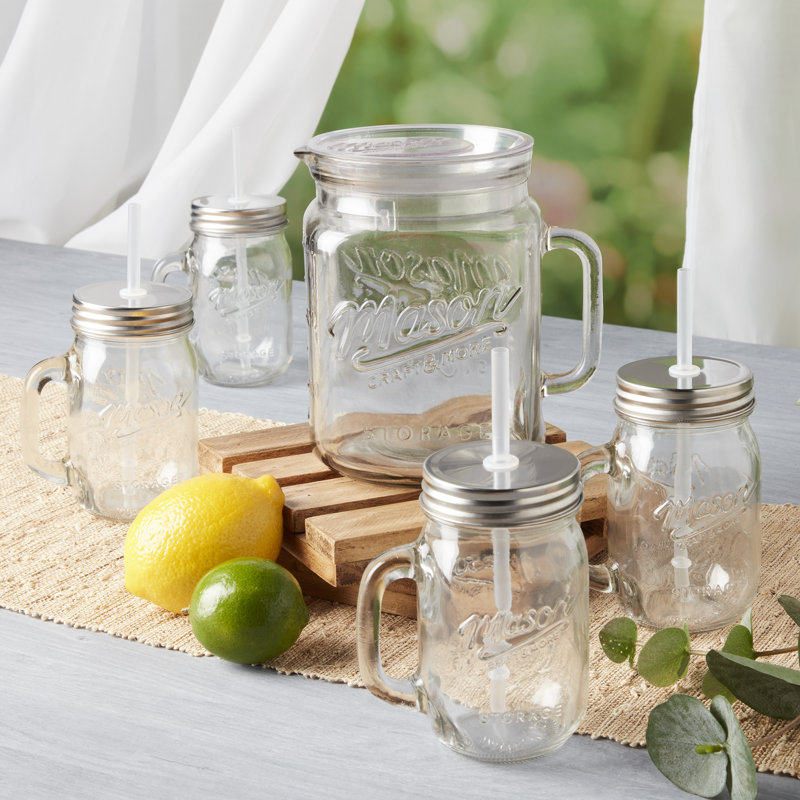 Vintage-Inspired 14-Piece Glass Drinkware Set with Pitcher and Jars