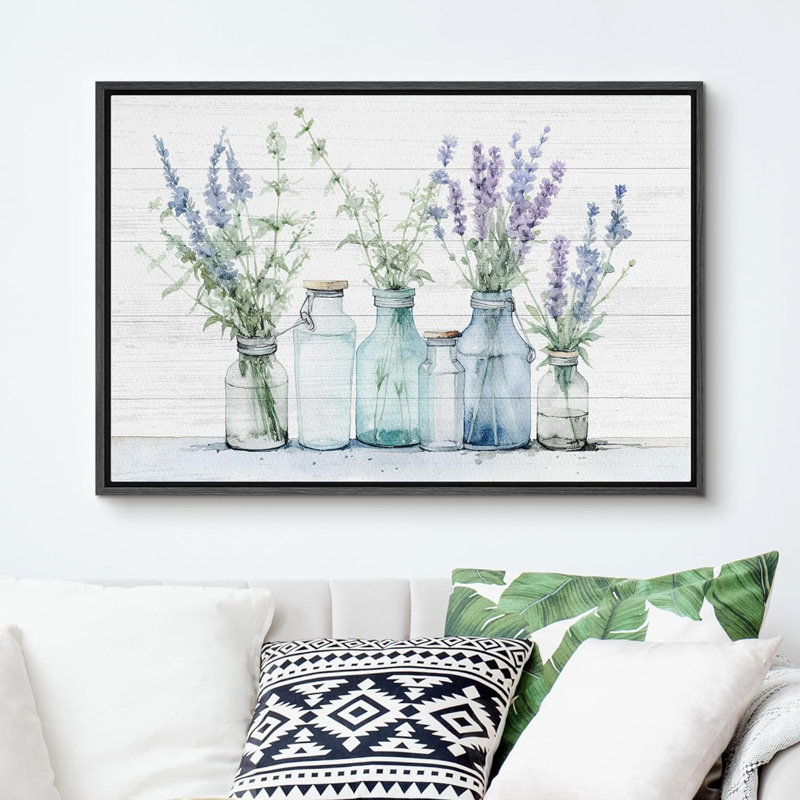 Reproduction botanique moderne sur toile, Cadre flottant noir, H 24 po x l 36 po x P 1,5 po