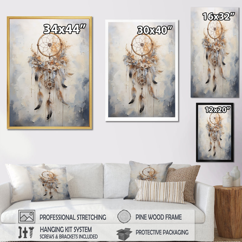 Thread Of Dreams Blue Dreamcatcher sur impression sur toile, H 44 po x l 34 po x P 1,5 po, Toile tendue