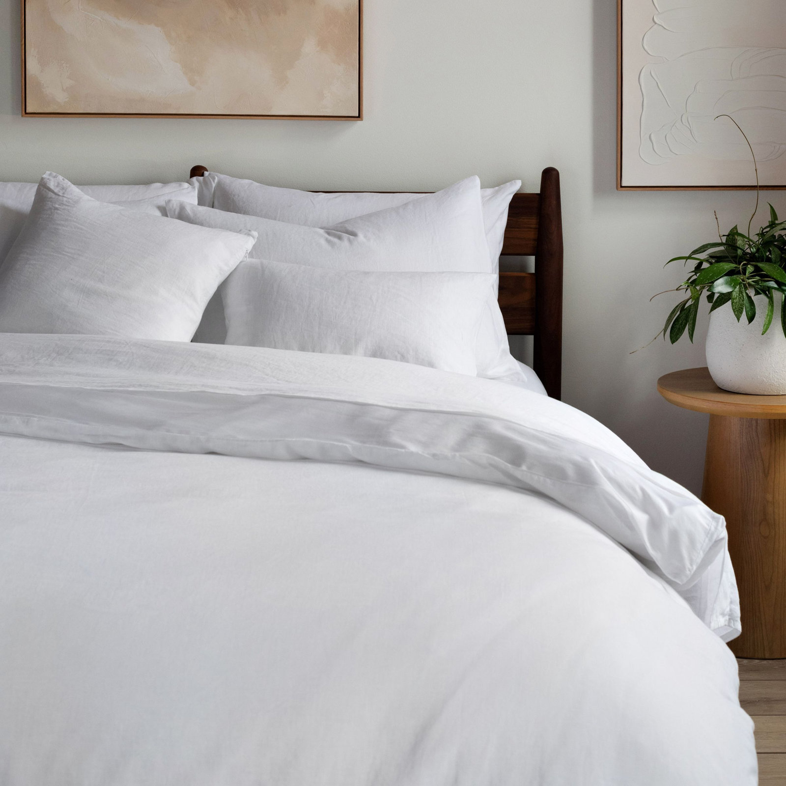 French Linen Duvet Cover Set, White, King Duvet Cover + 2 King Pillow Shams