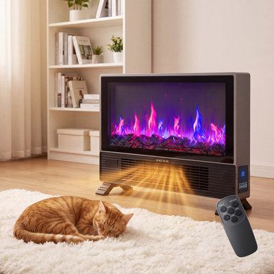 1500W Electric Space Heater , 24” Small Fireplace Heater for Indoor Use, Wall Mounted & Freestanding Electric Heater, 3D Realistic Flame Effect, Remote Control, 12H Timer, Ideal for Home Office