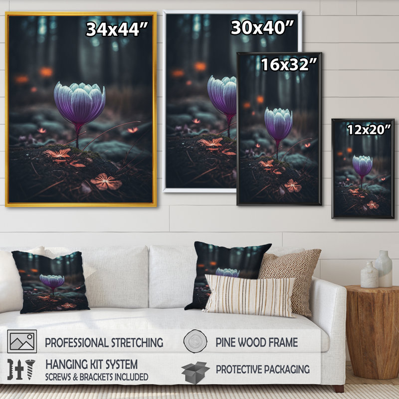 «Blooming Crocus Flowers in a Forest II», impression sur toile, H 20 po x l 12 po x P 1 po, Cadre flottant doré