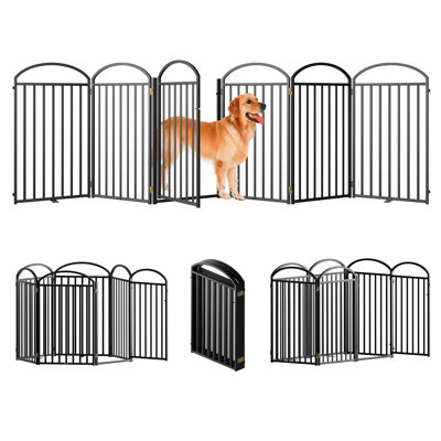 Snuowu 6 Panels Full Matel Freestanding Dog Gates With Door, 144"extra Wide 36"tall Free Standing Dog Pet Gate For Indoor & Outdoor. Foldable Pet Fences For Doorways, House, Stairs, Porch, Deck, Yard