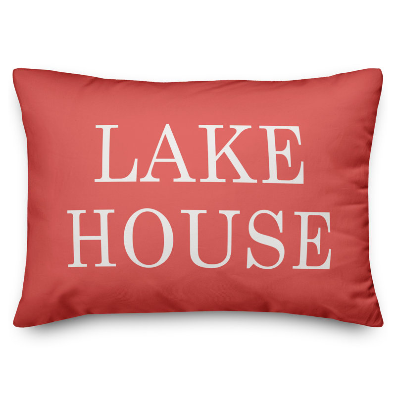  Lake House Outdoor Rectangular Pillow Cover & Insert, Coral /White 