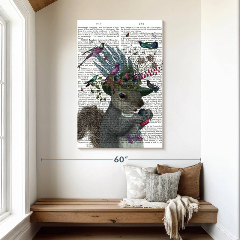 Brampt Squirrel Birdkeeper And Blue Acorns, 48" H x 32" W