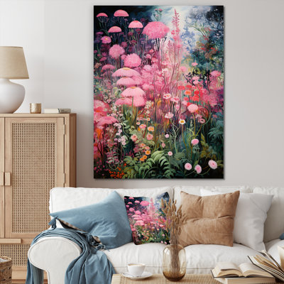 Enigma Pink And Green Garden Flowers 5 - Tachisme Wall Art