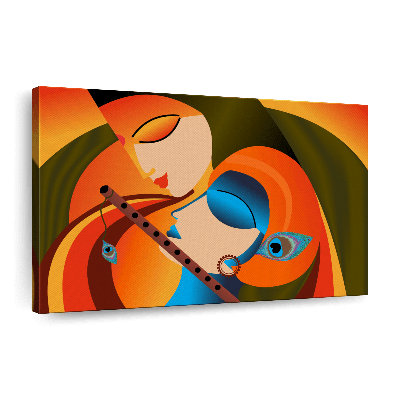 Radha Krishna Madhubani sur impression sur toile