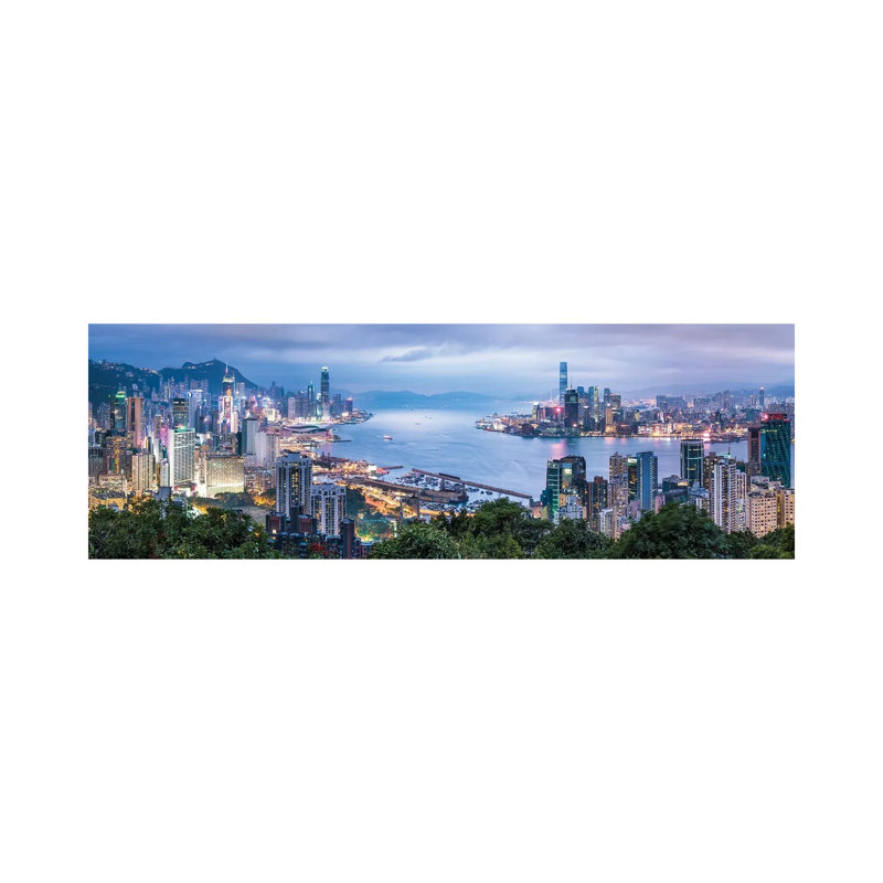 Hong Kong Skyline Panorama At Night by Jan Becke - Wrapped Canvas Panoramic Print, 30.48 cm H x 91.44 cm W x 1.91 cm D