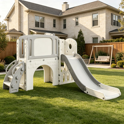 L 35 po x l 15 po x H 22 po. Ensemble de jeu pour enfants avec marches d'escalade, large surface de glissement lisse et conception antidérapante pour la salle de jeux intérieure extérieure, la cour, le jardin et le salon - gris