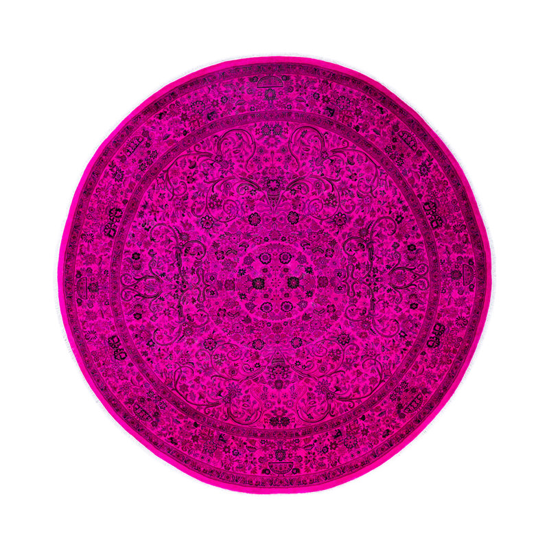 Overdyed Hand-Knotted Wool Modern-Contemporary Pink Area Rug 8' 2" x 8' 3"