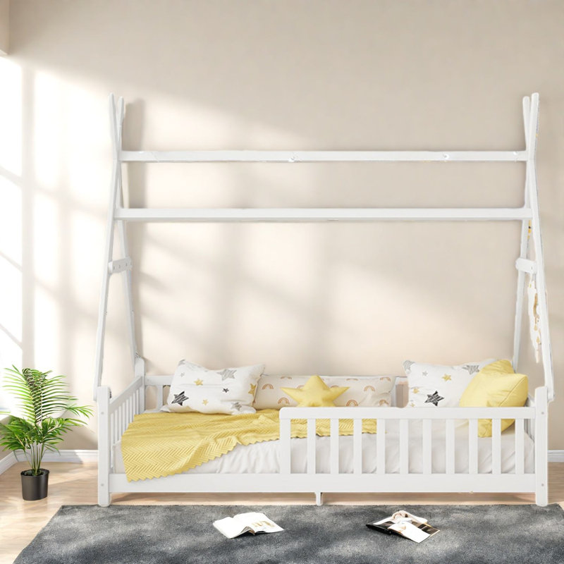 Lit maison multifonctionnel, structure en bois durable, conception moderne adaptée aux enfants