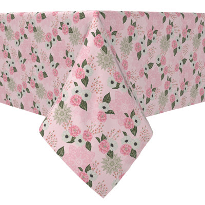Fabric Textile Products, Inc. Square Tablecloth, 100% Cotton, 60X60", Pink Camellias