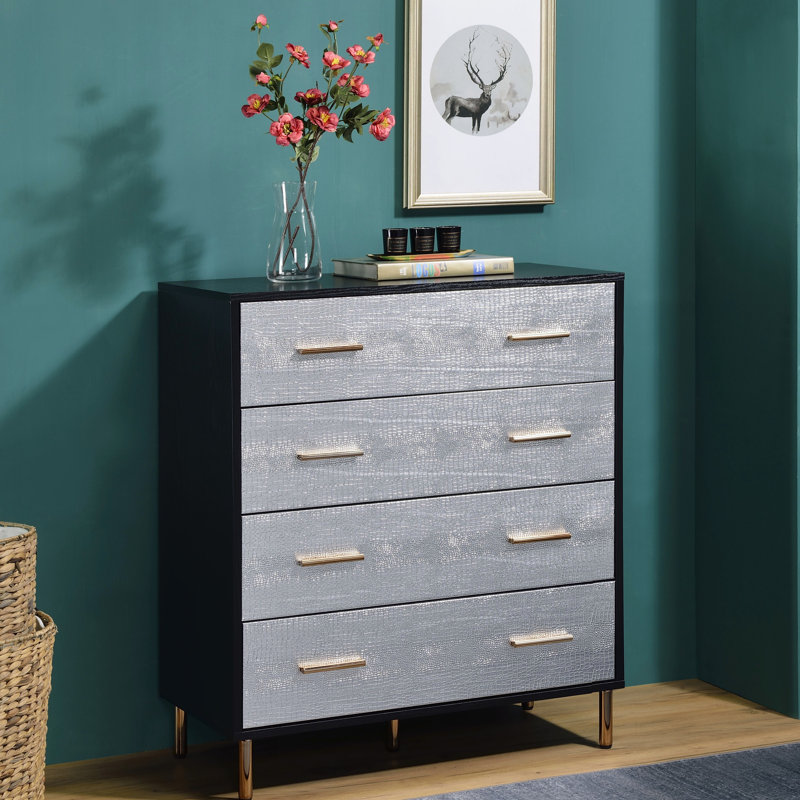 Commode Myles à finition noire, argentée et dorée