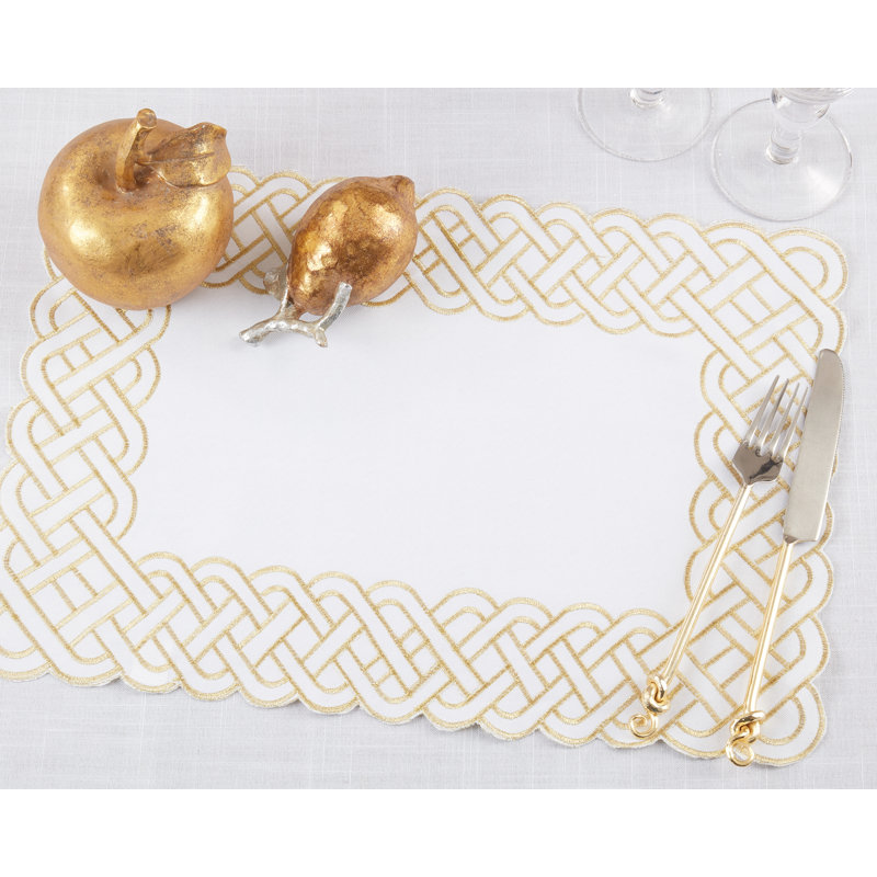 Gold Embroidered Fabric Rectangle Placemats Set of 4