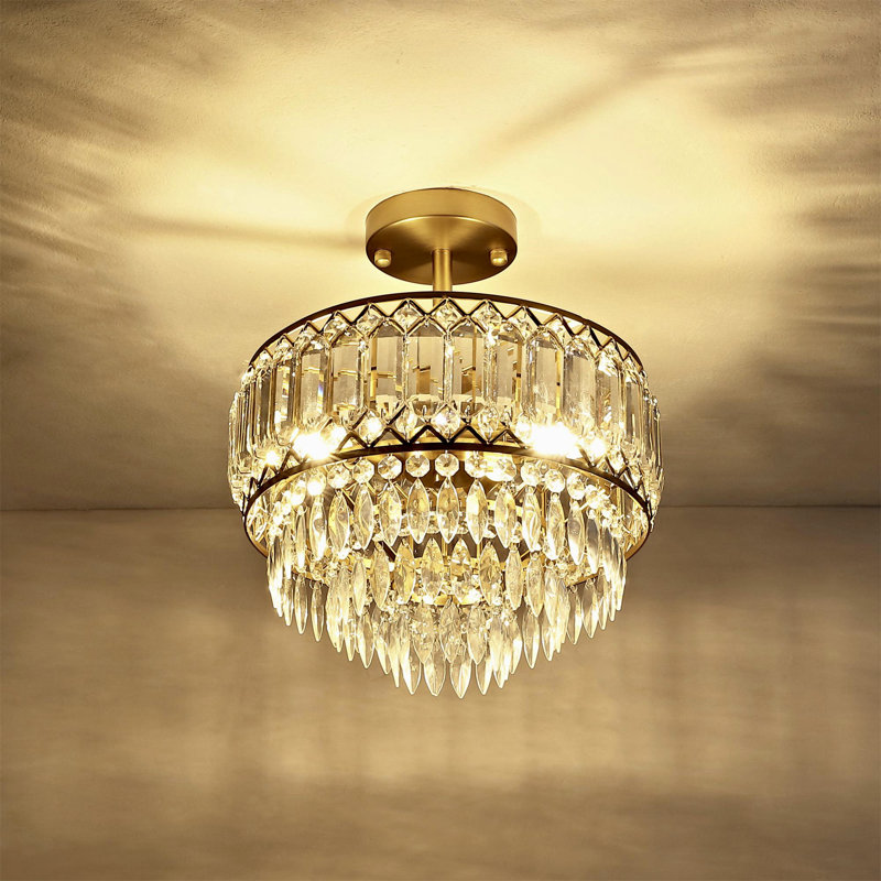 Lustre encastré en cristal 3 lumières Everby, Doré