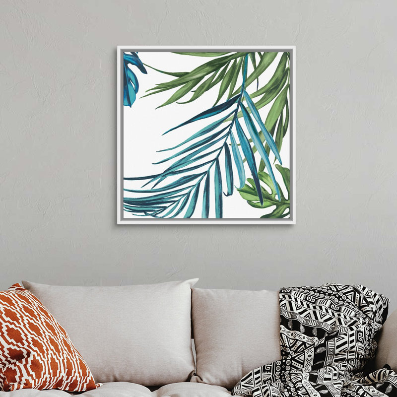 Reproduction d’art sur toile, "Palm Leaves III" par Eva watts, Cadre blanc, H 32 po x l 32 po x P 1,75 po