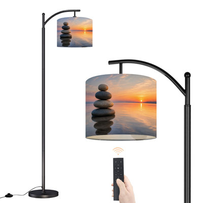 Arc Floor Lamp with Adjustable Lampshade Stacked Stones Standing Lamp 3 Color Temperatures Dimmable Tall Pole Lamp with Foot Switch for Bedroom