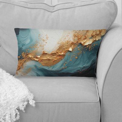 Gold Teal Ocean Spiral - Abstract Spirals Printed Throw Pillow