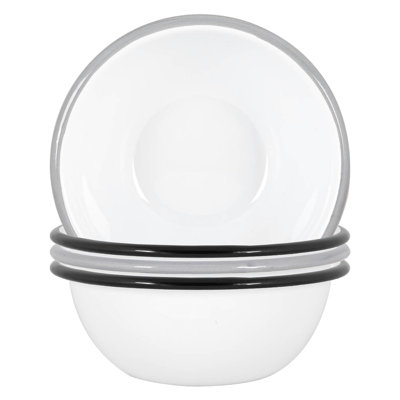 Argon Tableware - White Enamel Bowls - 16cm - Black/Grey