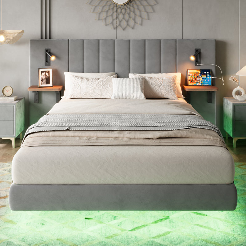 Upholstered Bed, Double (4'6), Grey