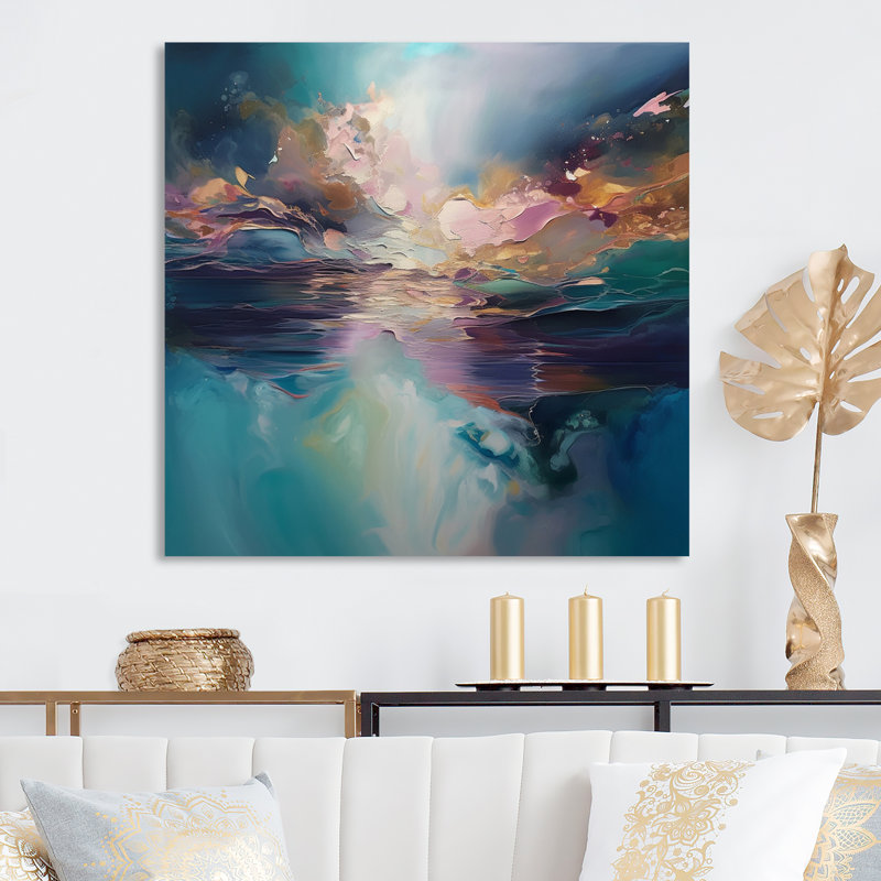 «Spiried Ocean Sunset In Shades Of Blue», art mural abstrait sur toile, H 24 po x l 24 po, Toile tendue