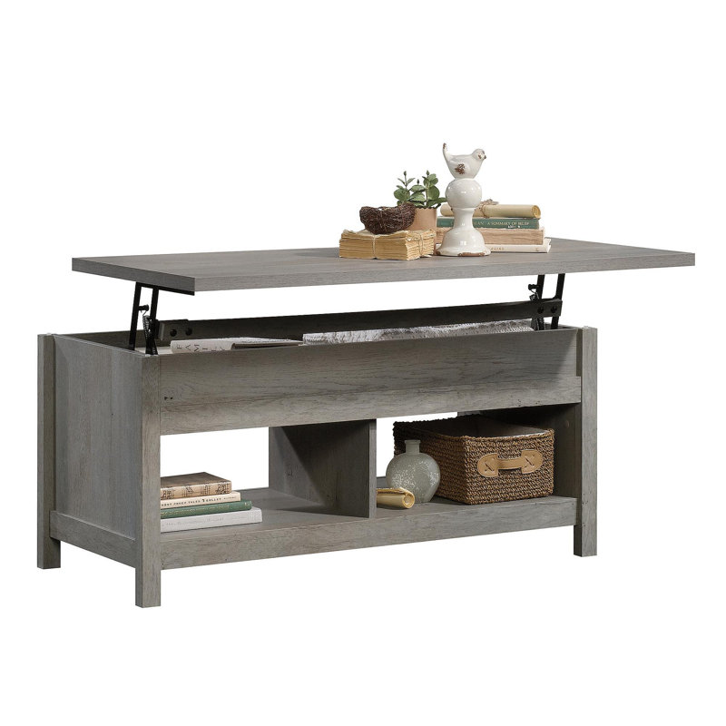Table basse à plateau relevable, finition brune