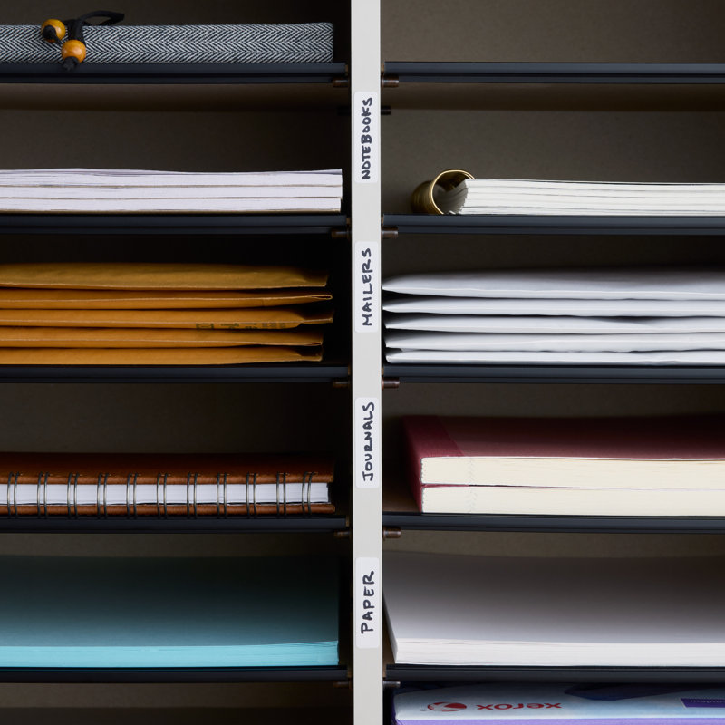 Wood Adjustable-Compartment Literature Organizer (Desktop), Grey