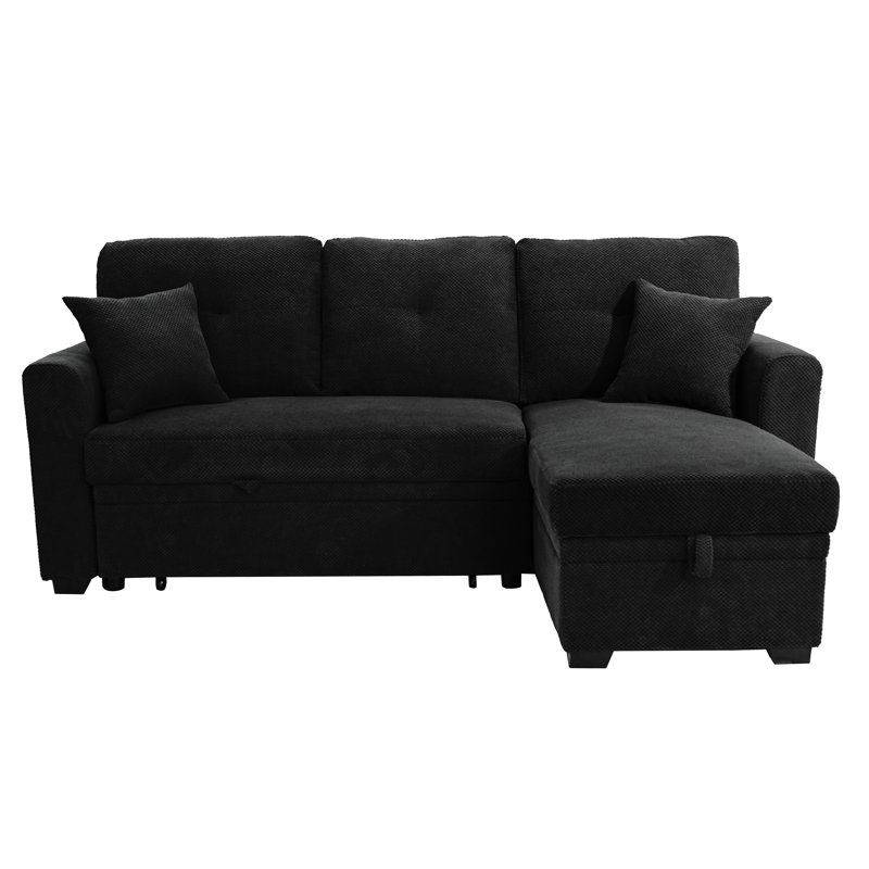 Canapé-lit, canapé modulaire avec lit escamotable, méridienne réversible, Noir
