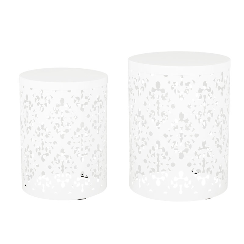 Metal S/2 End Tables, Modern Style With Iron Cut Enhancement, White Finish Table , Flair Addition, Color, White