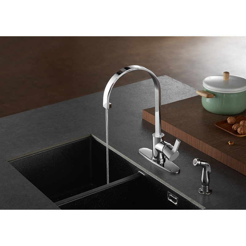 Kingston Brass Continental Single-Handle 2-Hole Deck Mount Kitchen Faucet with Side Sprayer, Polished Chrome
