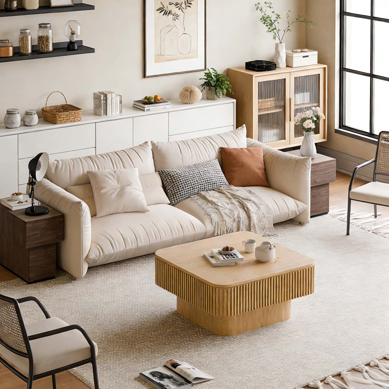 Table basse de conception moderne avec rangement caché spacieux, pour le salon et le bureau, Bois naturel
