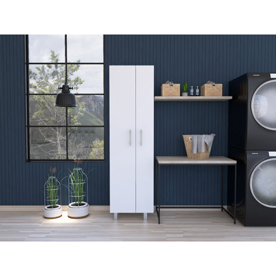 Nala 71.3" Tall Laundry Cabinet with Doors and Shelves, Freestanding Storage Cabinet for Utility Room – White
