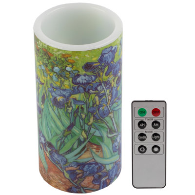 Mattera Vanilla Scented Flameless Candle - Van Gogh Irises Battery Operated LED Candle with Remote and Realistic Flickering Light - Candles