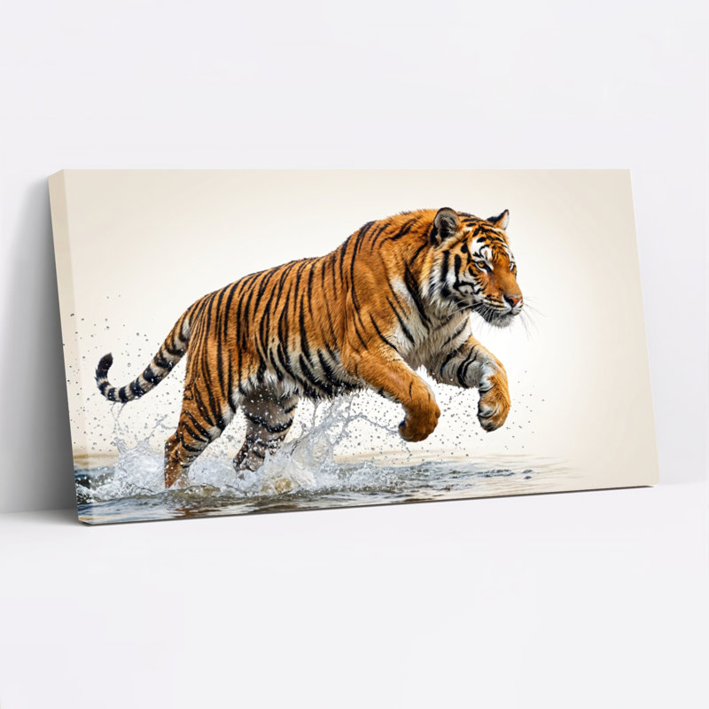 Ensemble de 1 tableau sur toile représentant un tigre courant dans l'eau, 3216