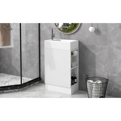 Ensemble de meuble-lavabo 18,6 po avec lavabo en céramique, armoire, étagère et porte-papier hygiénique, montage disponible à gauche ou à droite
