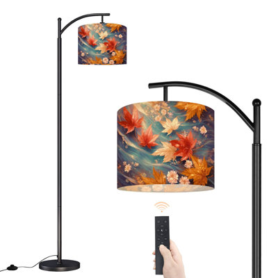 Lampe sur pied en arc Feuilles d'automne Flottant dans des eaux tourbillonnantes Fleurs sur pied délicates avec télécommande DEL Abat-jour réglables Hautes lampes pour lire Bureau Salon
