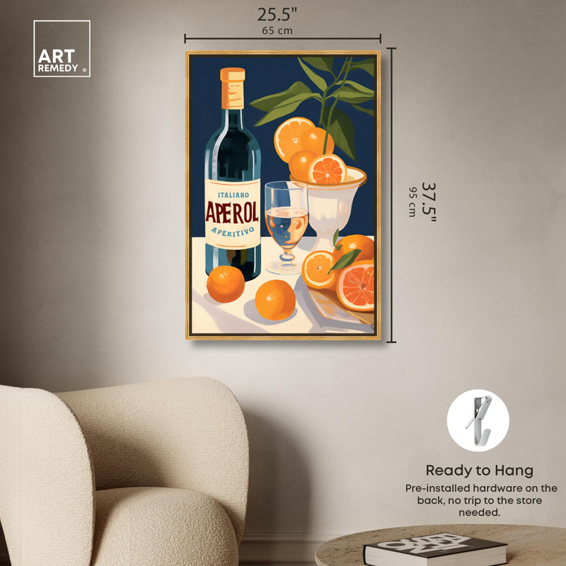 Art mural «Aperol Drink Drinks and Spirits» par Art Remedy, Cadre doré, H 37 po x l 25 po