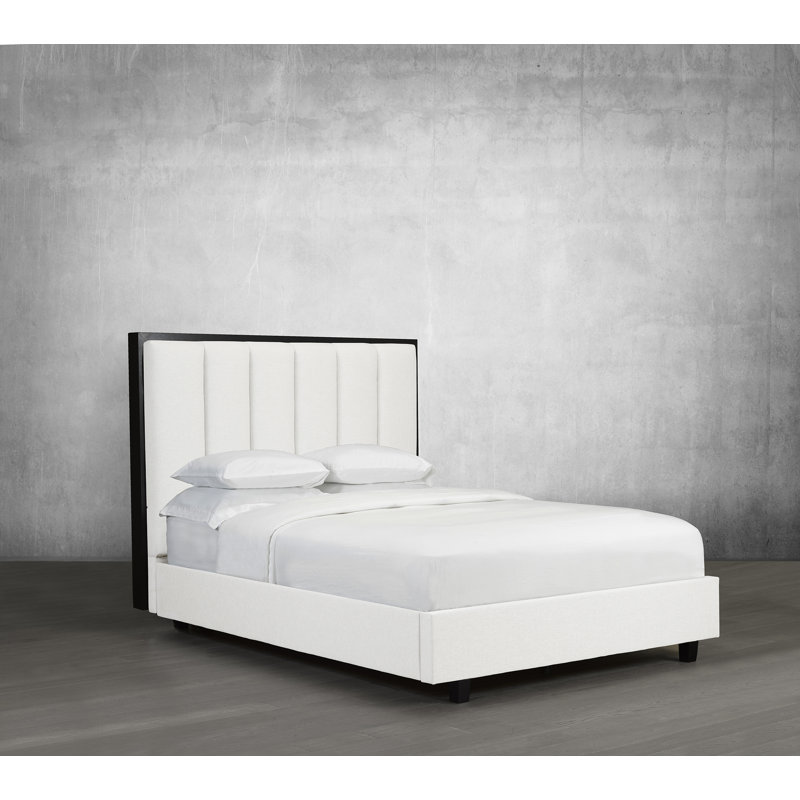 Lit plateforme avec rangement rembourré, Double, Blanc
