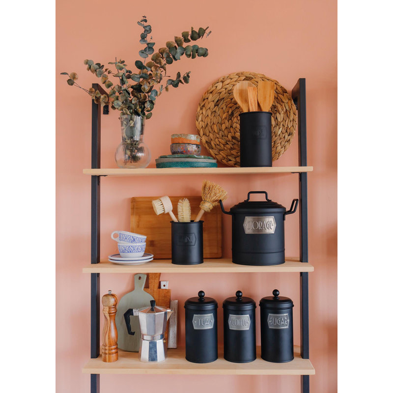 Metal Jar - Set of 3, Matte Black, 22cm H x 11cm W x 11cm D