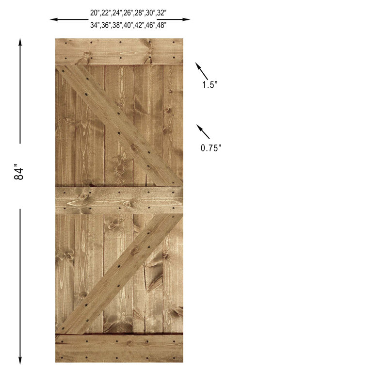 Ensemble de quincaillerie pour porte de grange simple en bois, Chêne doré, 38 po x 84 po