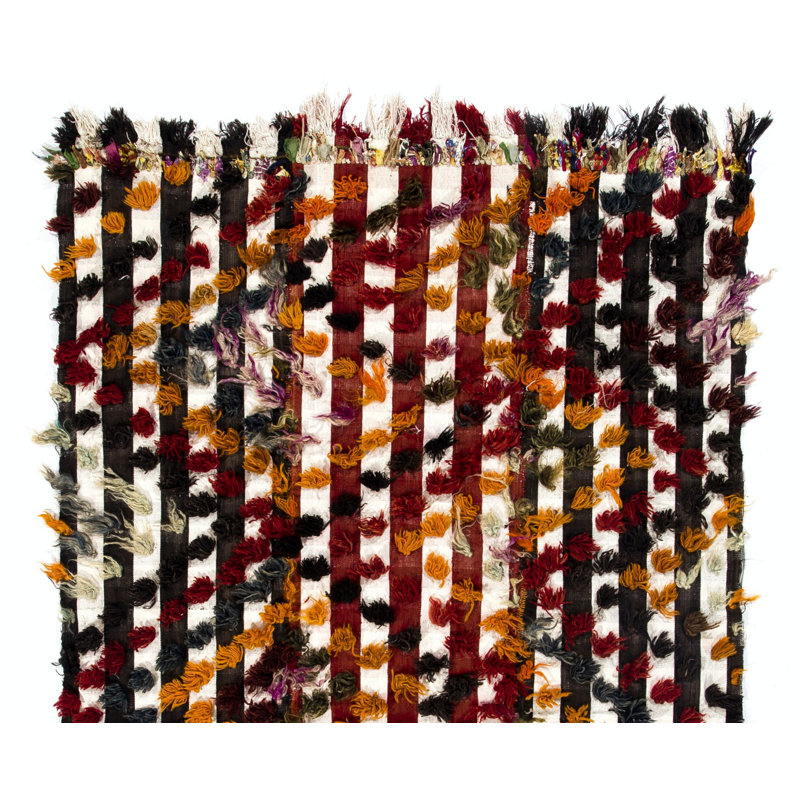 Kilim de l'Anatolie centrale tissé à la main rétro avec pompons colorés